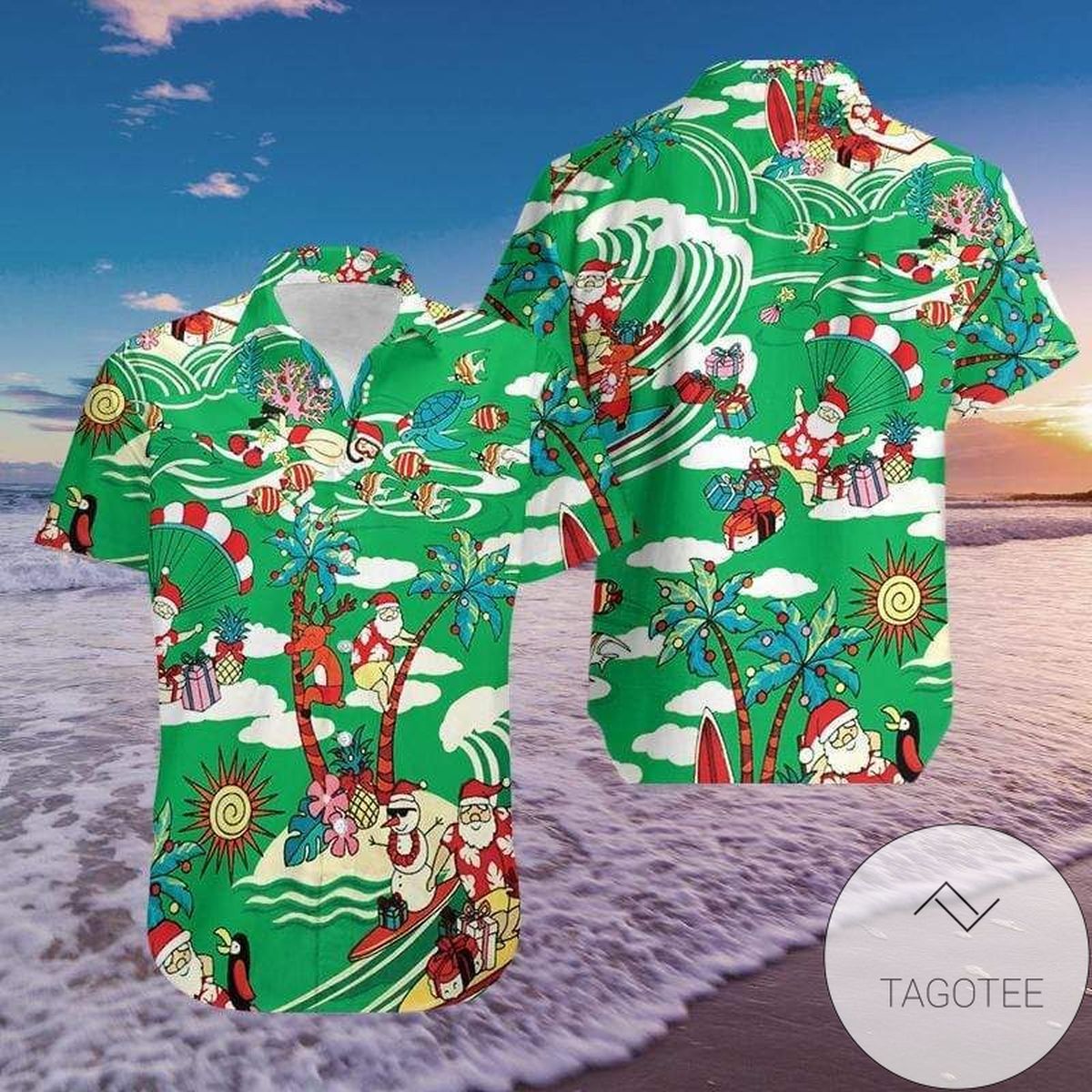 Funny Santa And Reindeer Pattern 2022 Authentic Hawaiian Shirts 1310h