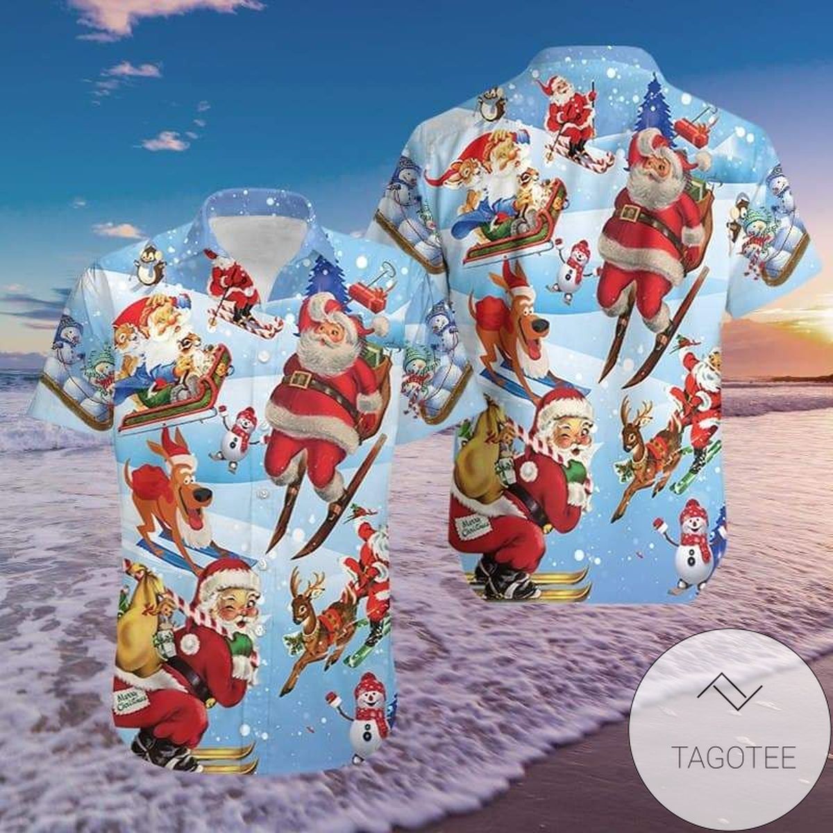 Funny Santa Claus Surfing Red Hawaiian Shirts 2111l