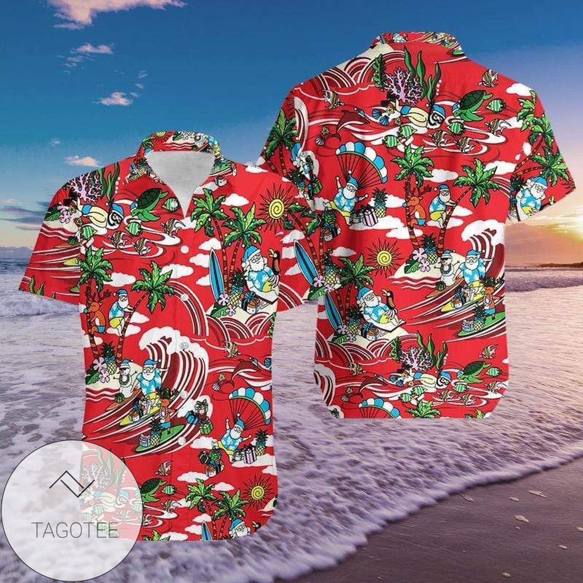 Funny Santa Claus Surfing Dolphin Summer Hawaiian Shirt