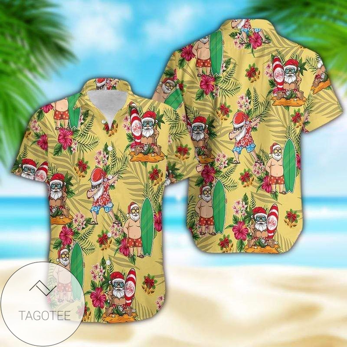 Funny Santa Lion Blue Hawaiian Shirts