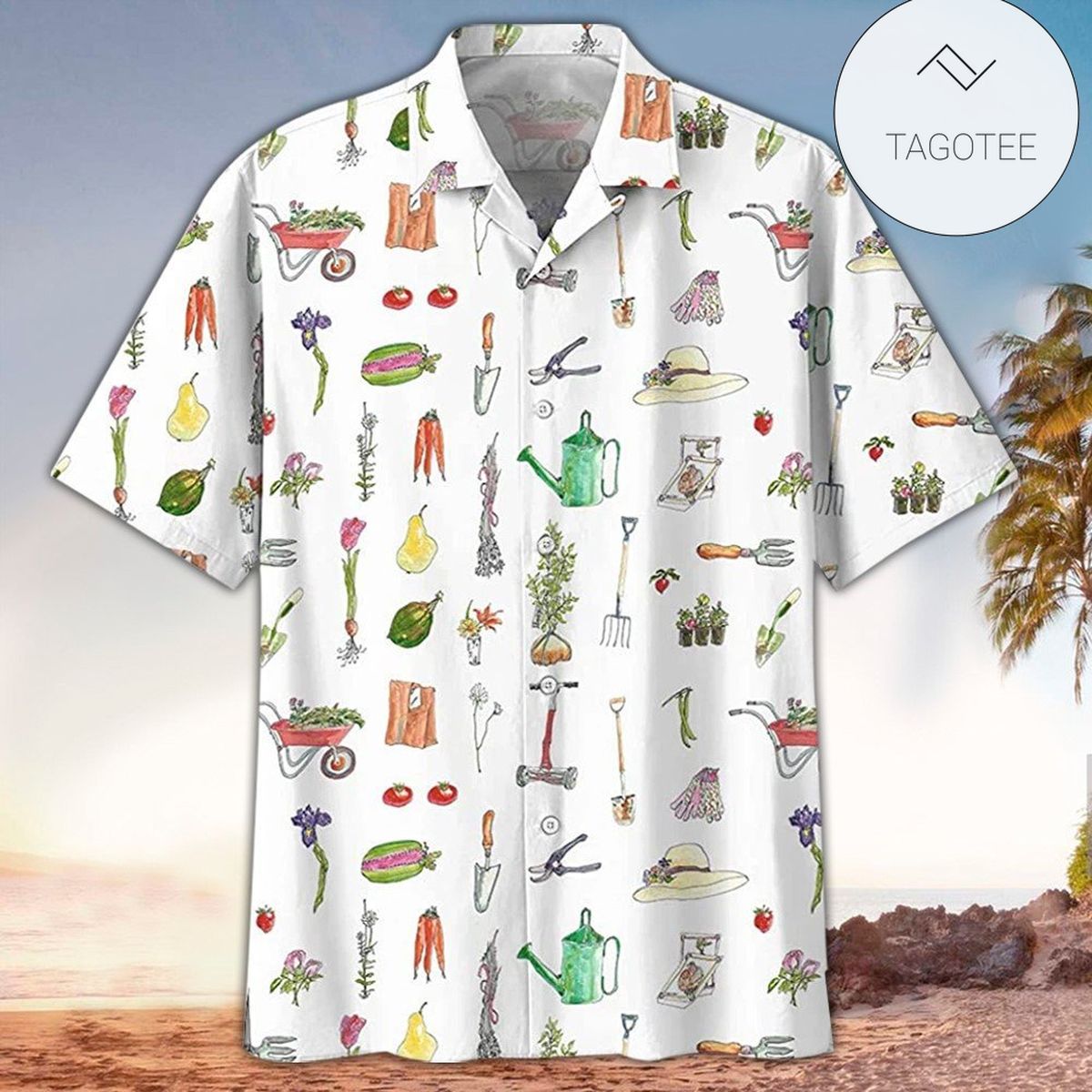 Gardening Hawaii Shirt Gardening Plants Pots Pattern White Aloha Shirt Gardening Shirt