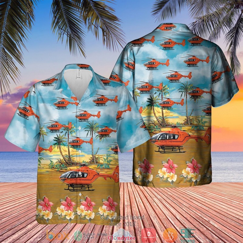 German Air Medical Services Helicopter 1 grey Short Sleeve Hawaiian Shirt