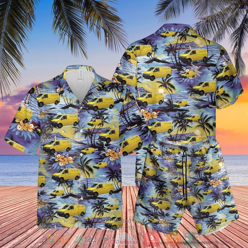 German Deutsche Post E-Trike Blue Short Sleeve Hawaiian shirt, short