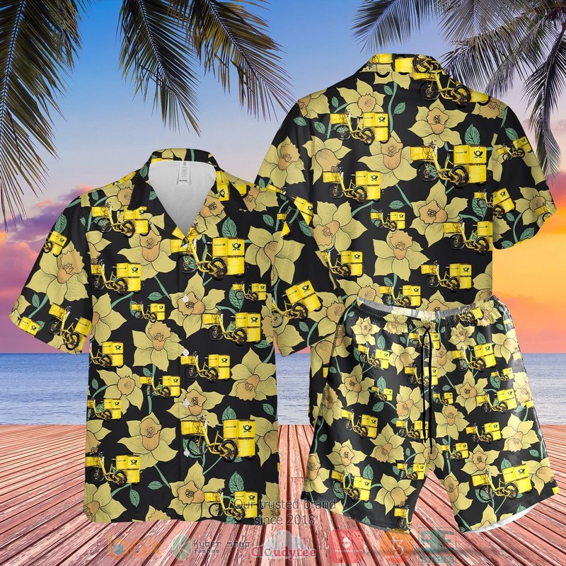 German Deutsche Post E-Trike Blue Short Sleeve Hawaiian shirt, short