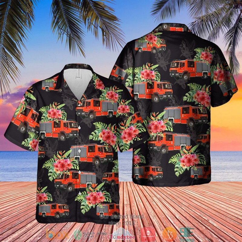 German Feuerwehr Hamburg Fire Truck Hawaiian Shirt