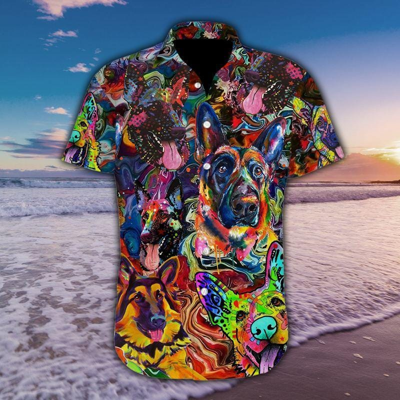 German Shepherd Colorfull Hippie Hawaiian Shirt For Men Women