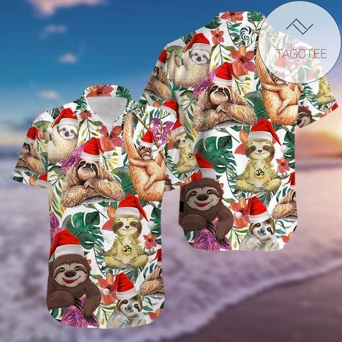 Get Here Funny Shark And Santa Claus Merry Christmas Hawaiian Aloha Shirts