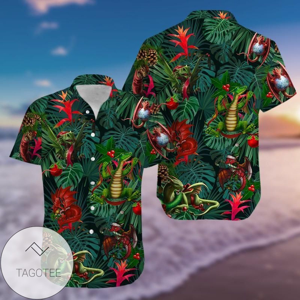 Get Here Hawaiian Aloha Shirts Christmas Dancing Reindeers 712dh