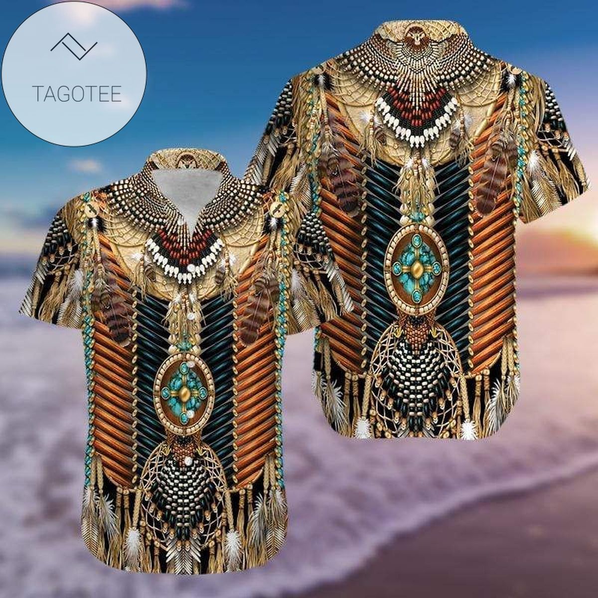 Get Here Native American Navy Black Hawaiian Aloha Shirts