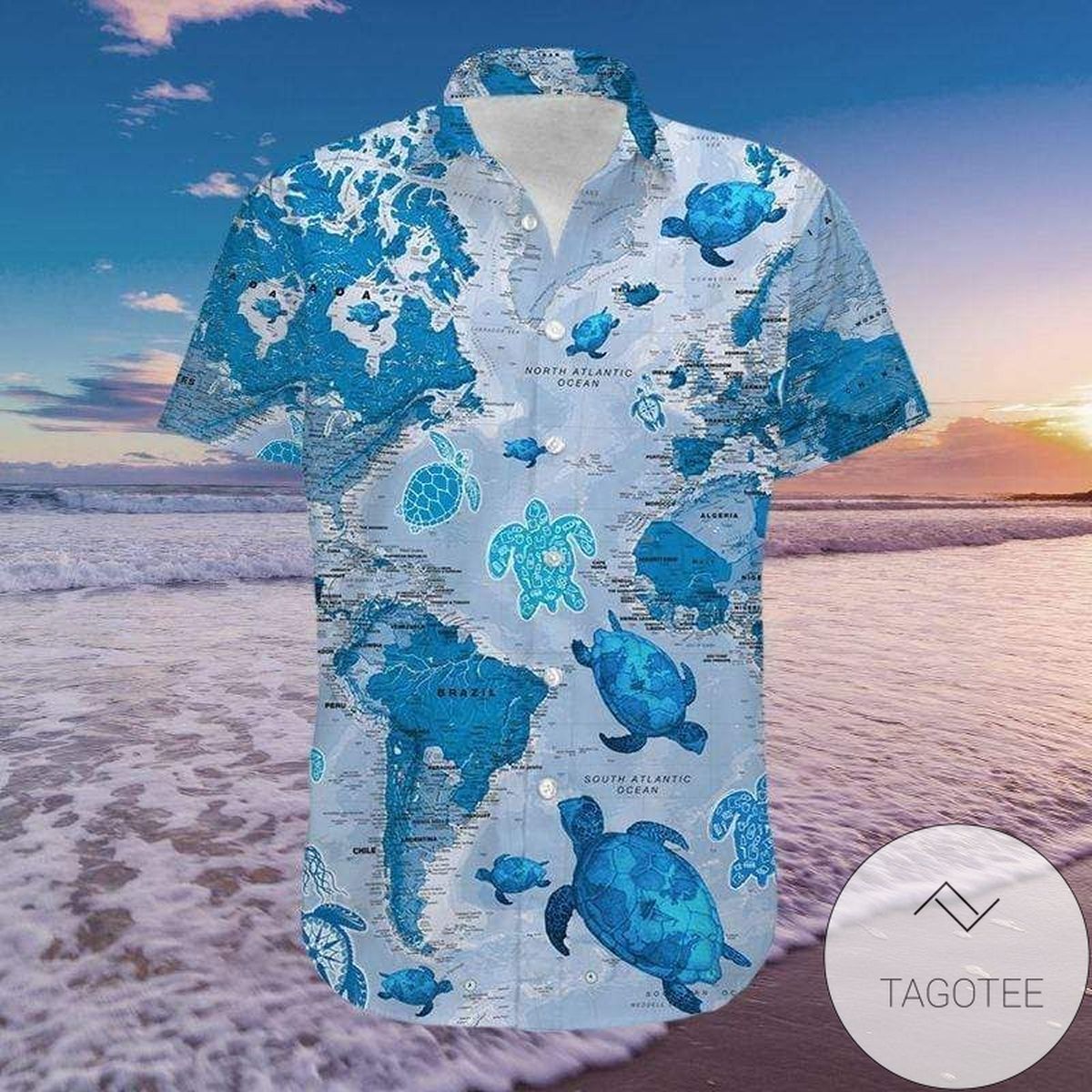 Get Here Sea Turtle Surfing Summer Vibe Tropical Hawaiian Aloha Shirts