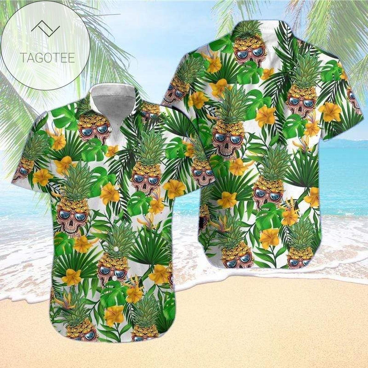 Get Here Skull Pineapple Sunglasses Tropical Full Authentic Hawaiian Shirt 2022s