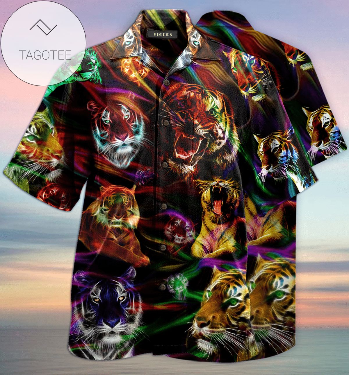 Get Here Tie-dye Native American Lion Colorful Feather Hawaiian Aloha Shirts