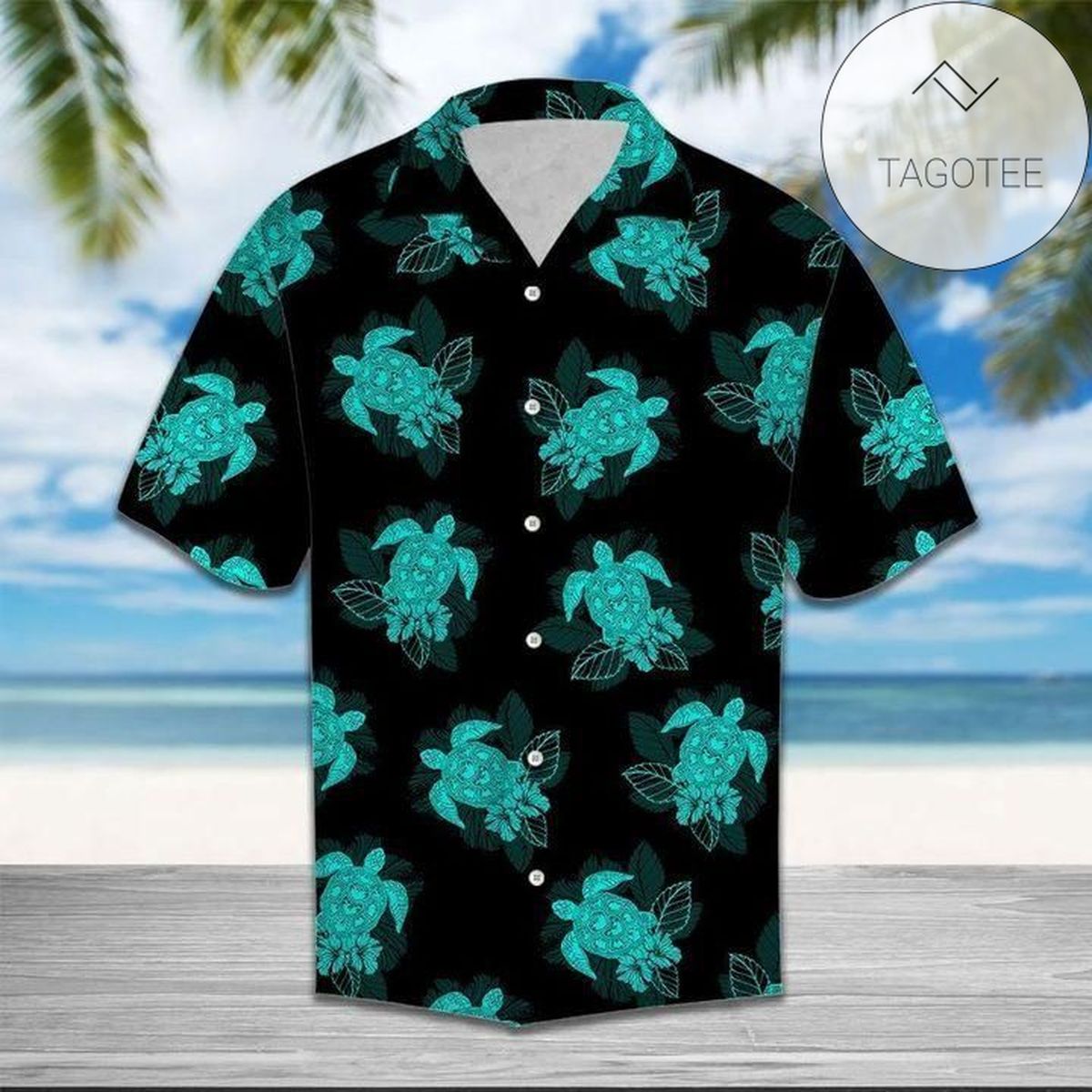 Get Here Turtle In The Night Ocean Embroidery Art Hawaiian Aloha Shirts Fantastic