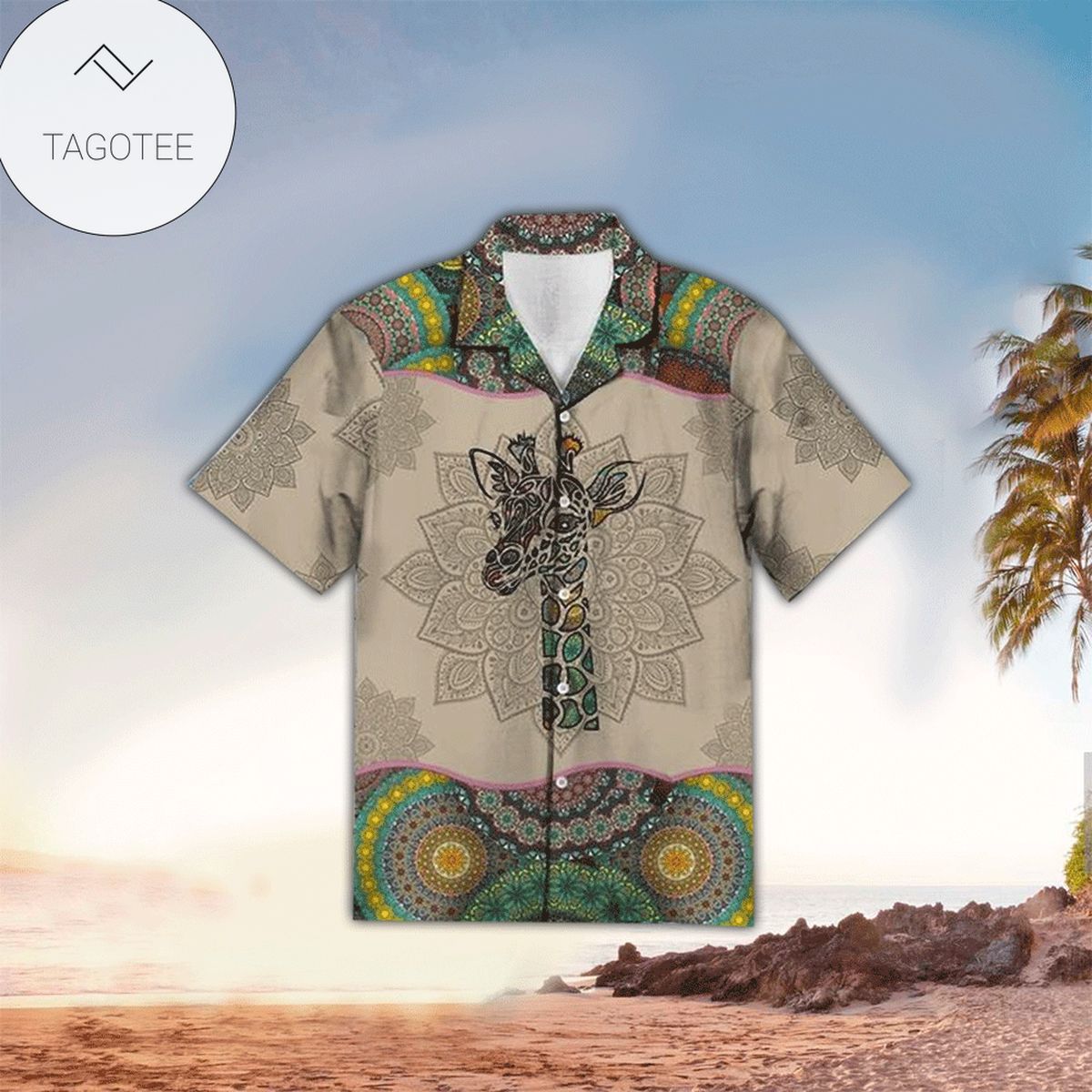 Giraffe Mandala Hawaiian Shirt For Men With Vibrant Colors And Textures