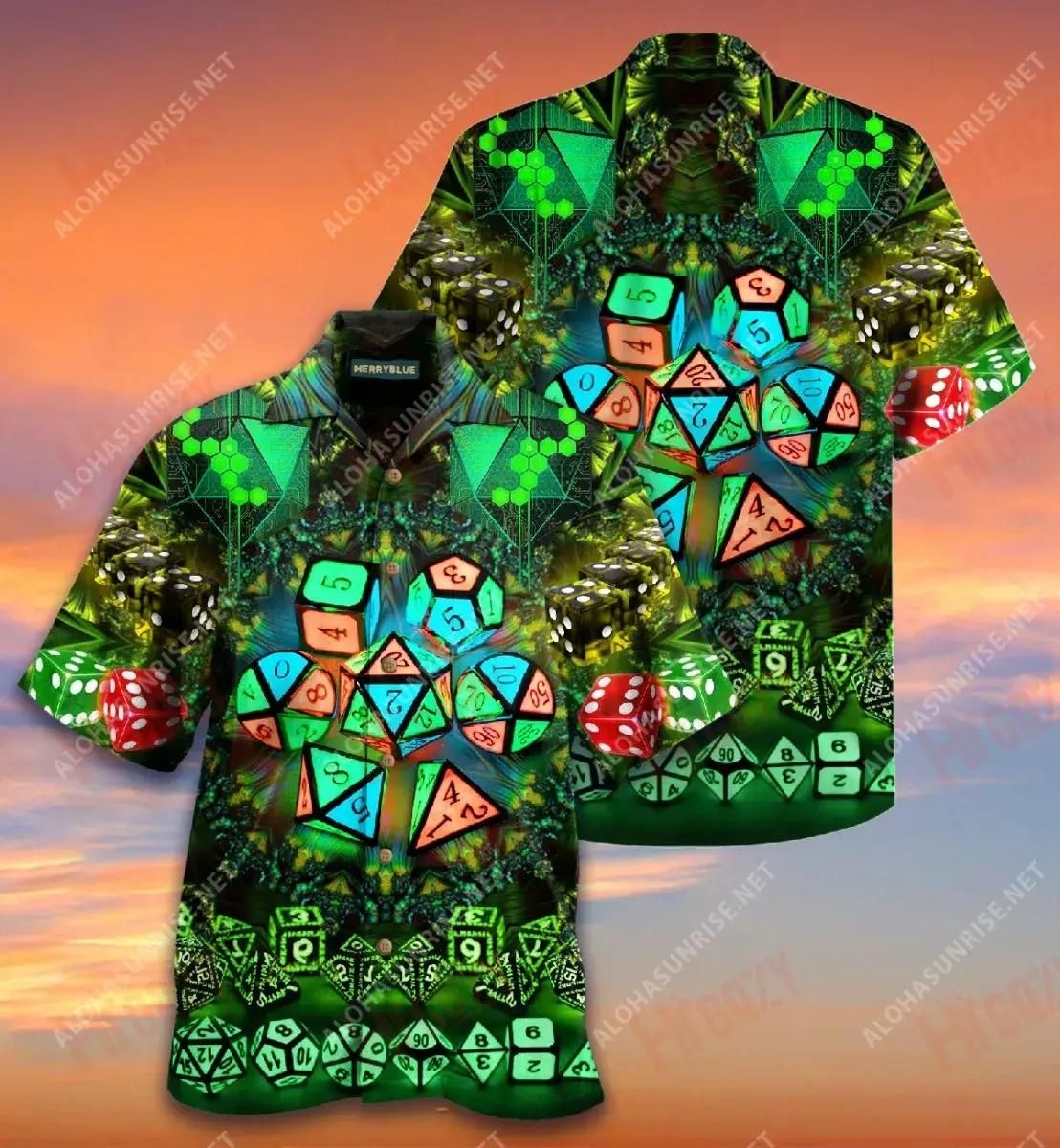 Glowing Kaleidoscope Dice Luck Green Hawaiian Aloha Shirt For Men Women