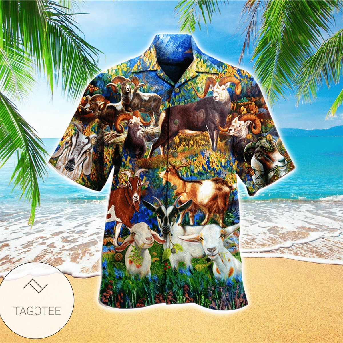 Goats Animal Print Short Sleeve Hawaiian Casual Shirt