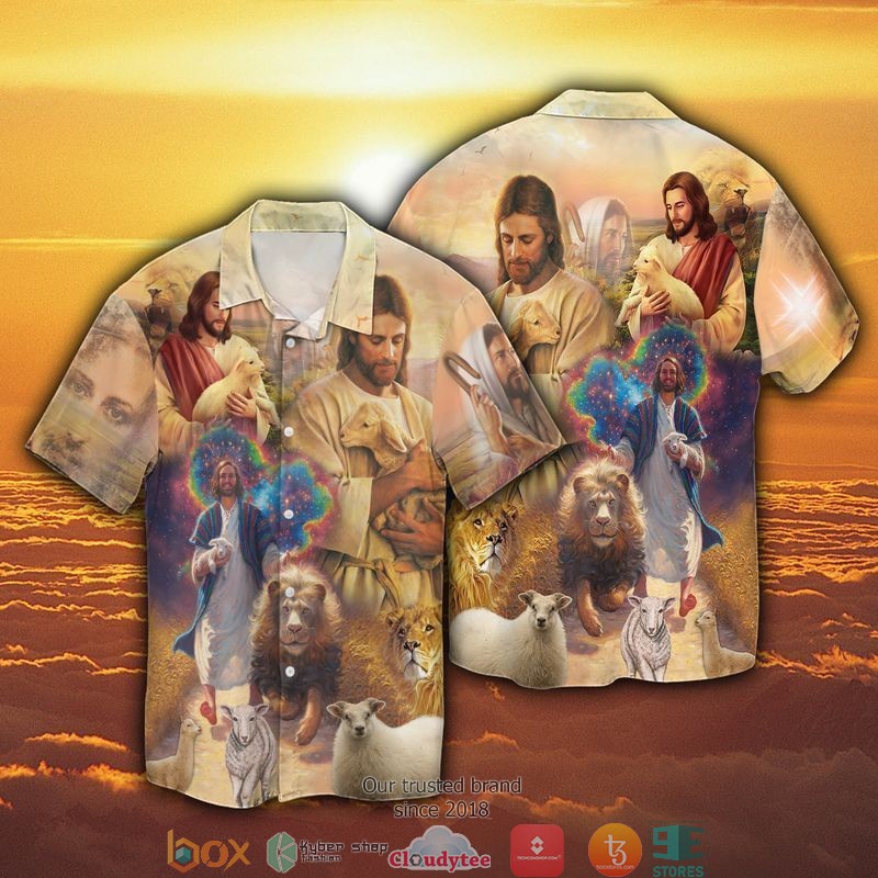 God Jesus And Lion Short Sleeve Hawaiian Shirt