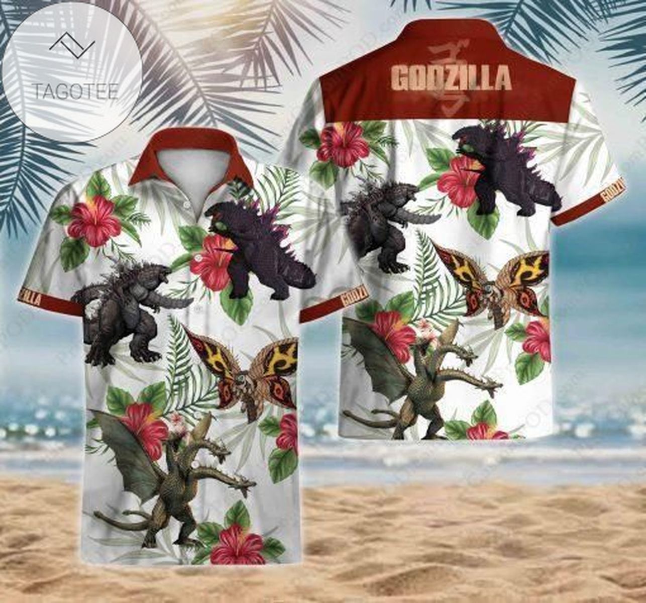 Godzilla Graphic Print Short Sleeve Hawaiian Shirt