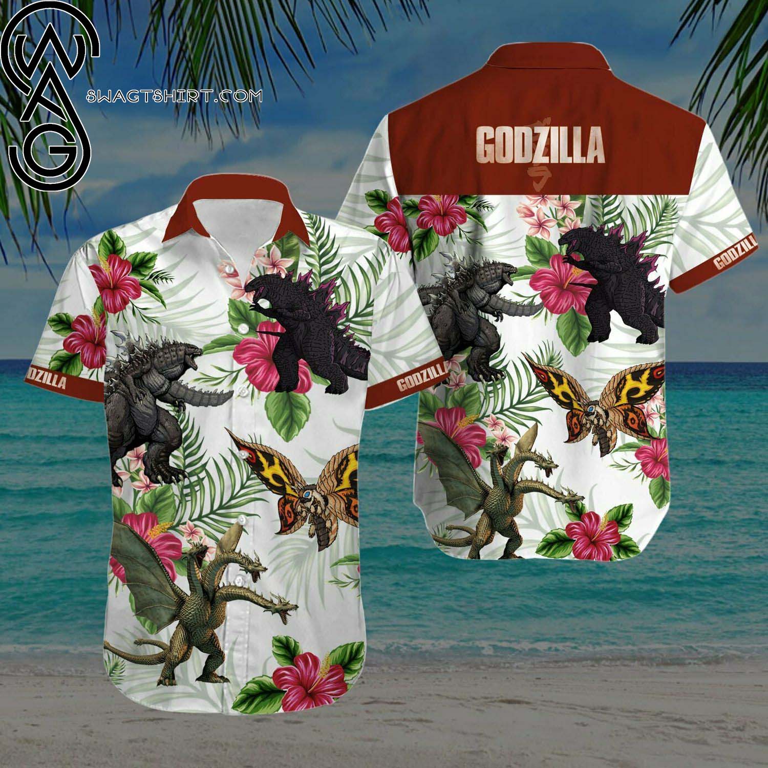 Godzilla Floral Tropical Full Printing Summer Hawaiian Shirt