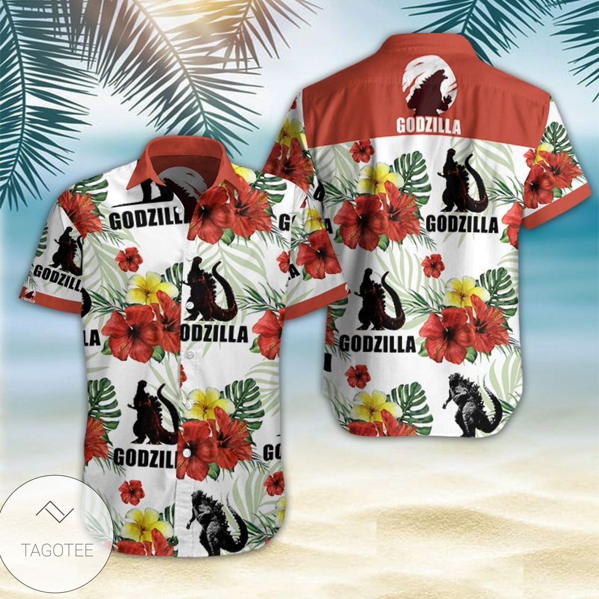 Godzilla Hawaiian III Graphic Print Short Sleeve Hawaiian Casual Shirt