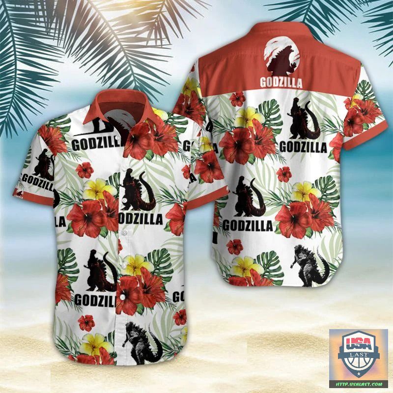 Godzilla Tropical Floral Pattern Hawaiian Shirt And Short