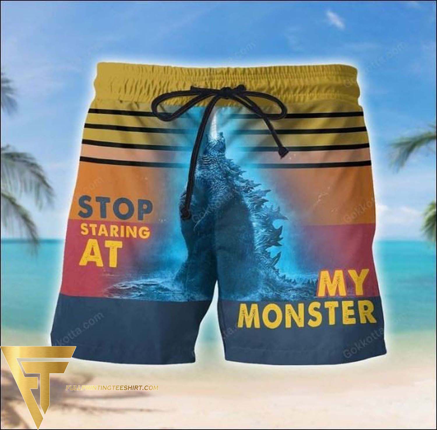 Godzilla Stop Staring At My Monster Summer Hawaiian Beach Shorts