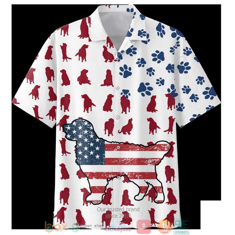 Golden dog American Flag Hawaiian Shirt