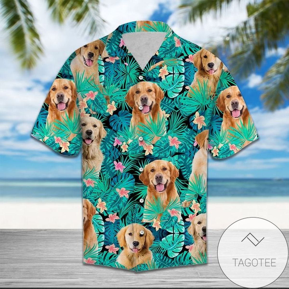 Golden Retriever Santa Hawaiian Shirt