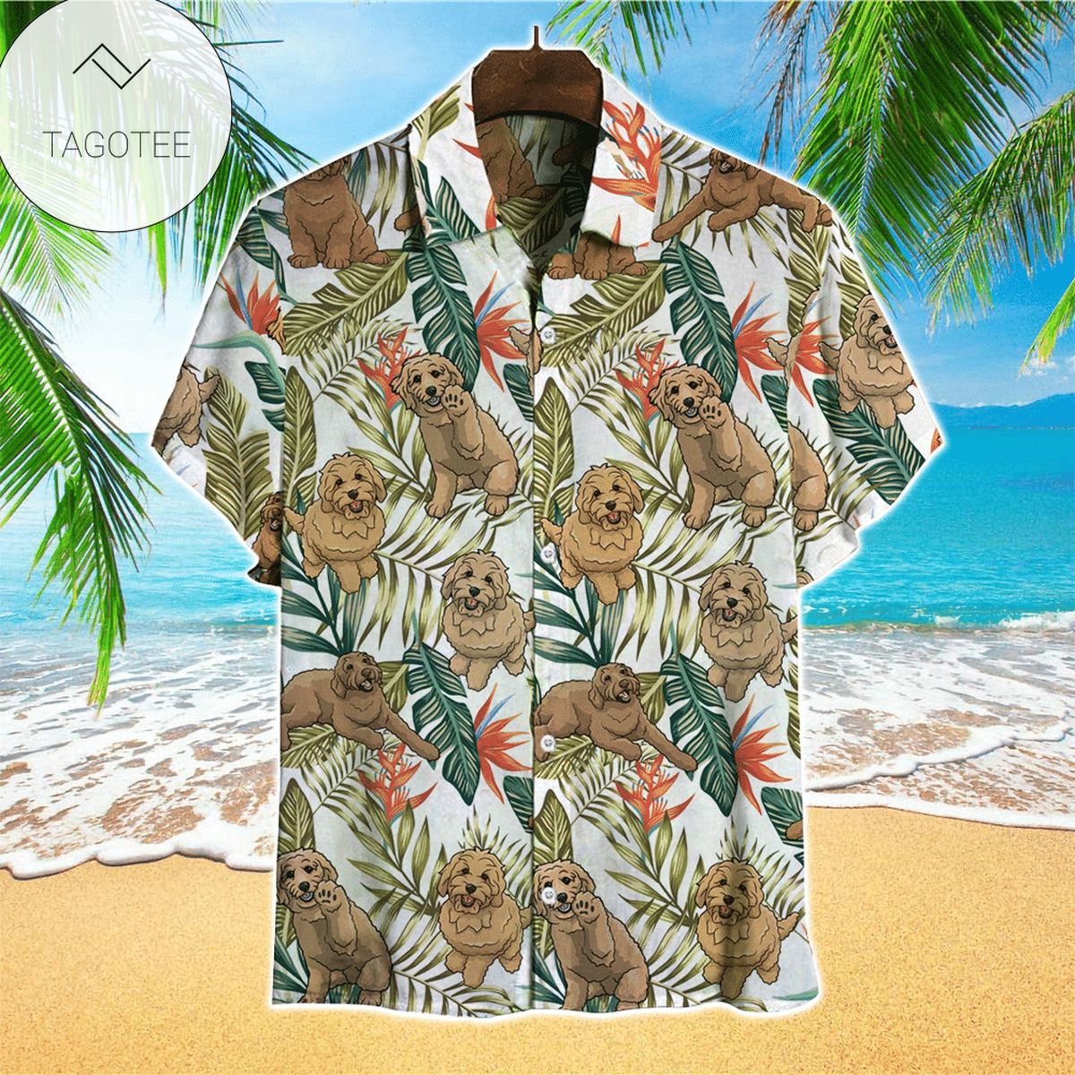 Goldendoodle Tropical Plants 3d Hawaiian Shirt For Men With Vibrant Colors And Textures