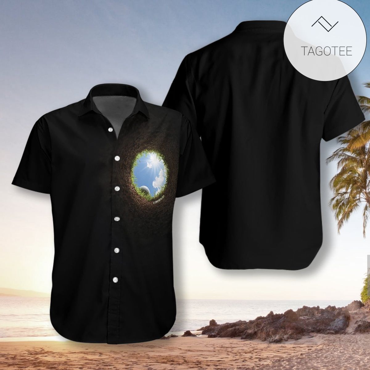 Golf White Pattern Black Background Hawaiian Shirt