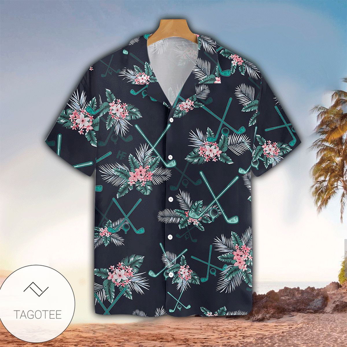 Golf White Pattern Green Background Hawaiian Shirt