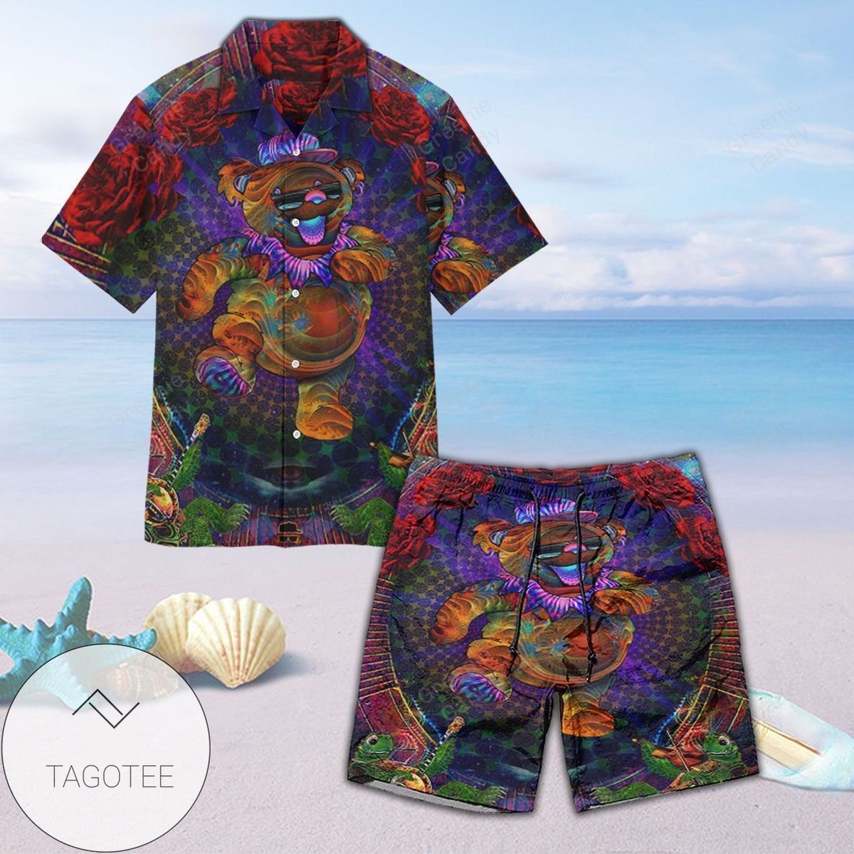 Grateful Dead Bear Tiedye All Over Print 3D Hawaiian Shirt And Beach Short