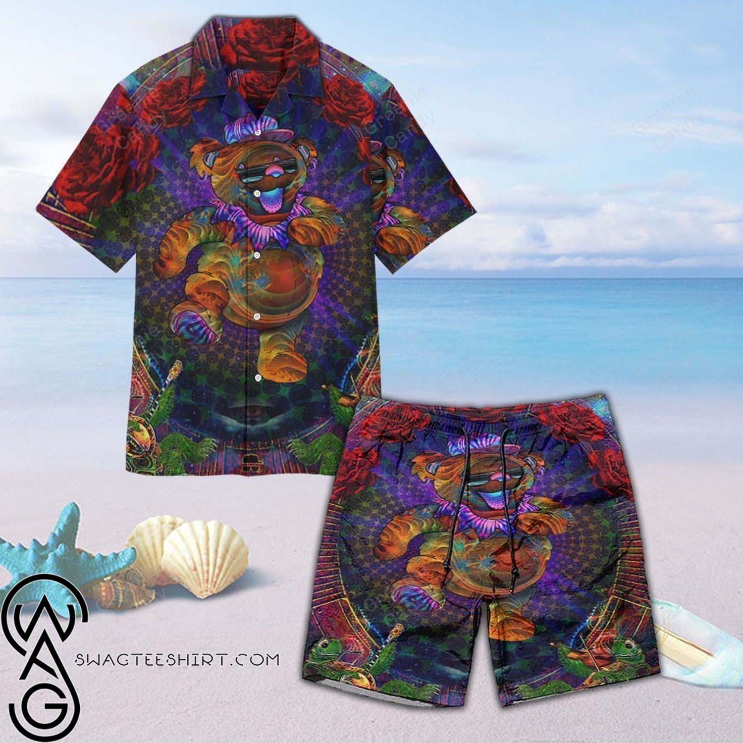 Grateful Dead Bears Seamless Circle All Over Print Aloha Hawaiian Shirt And Beach Short