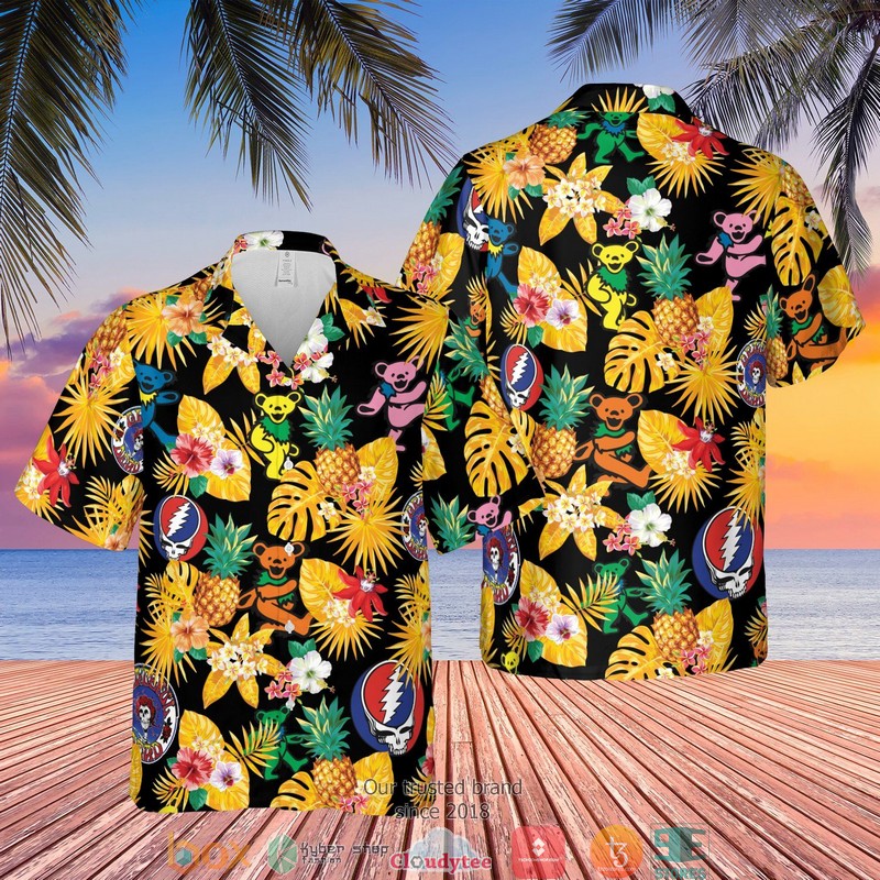 Grateful Dead Bear Pineapple Black Hawaian Summer Outfit