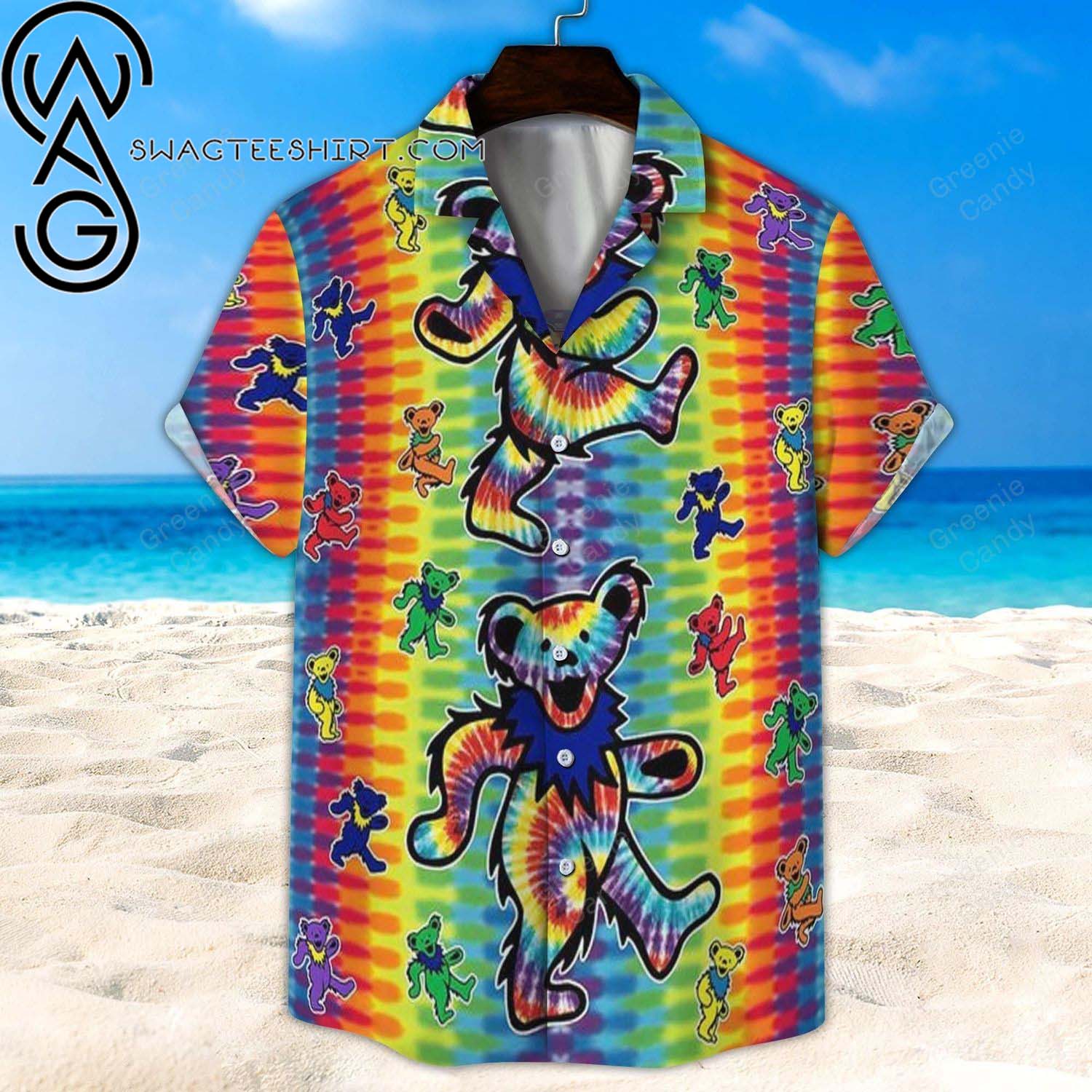 Grateful Dead Bear Tie Dye All Over Print Aloha Hawaiian Shirt And Beach Short