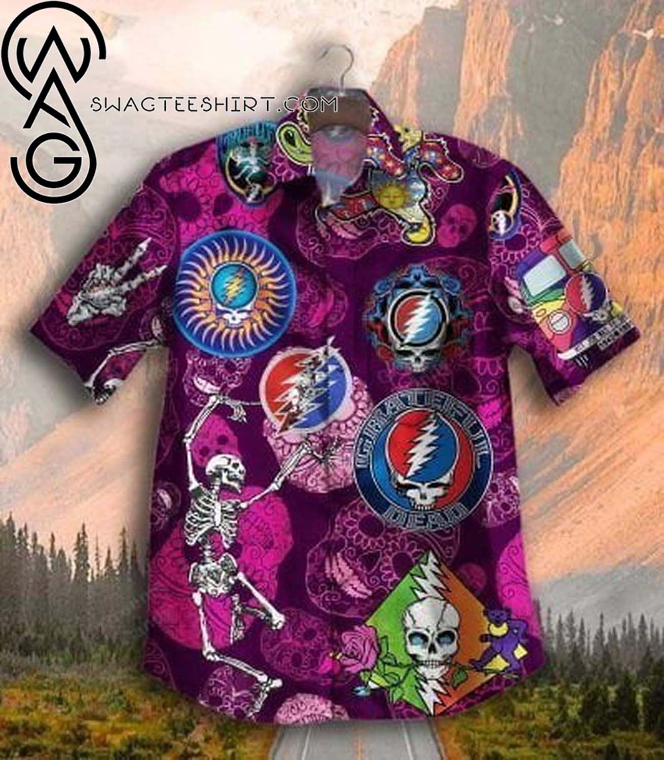 Grateful Dead Bears Vertical Tie Dye All Over Print Hawaiian Shirt And Beach Short