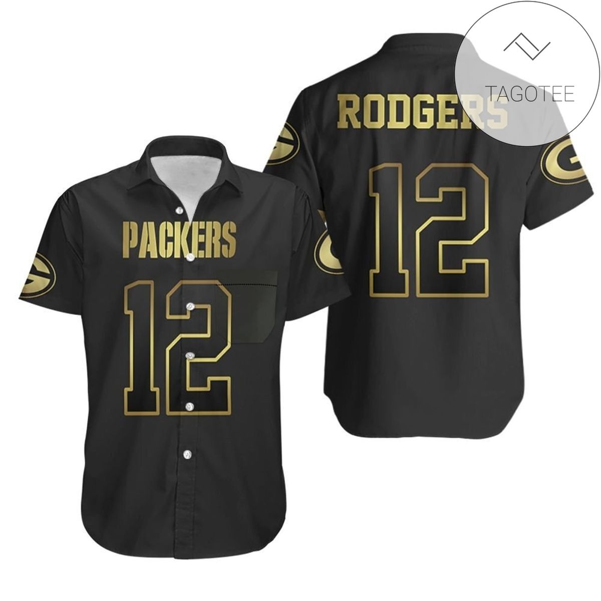 Green Bay Packers 12 Aaron Rodgers Black Golden Edition Jersey Inspired Authentic Hawaiian Shirt 2022