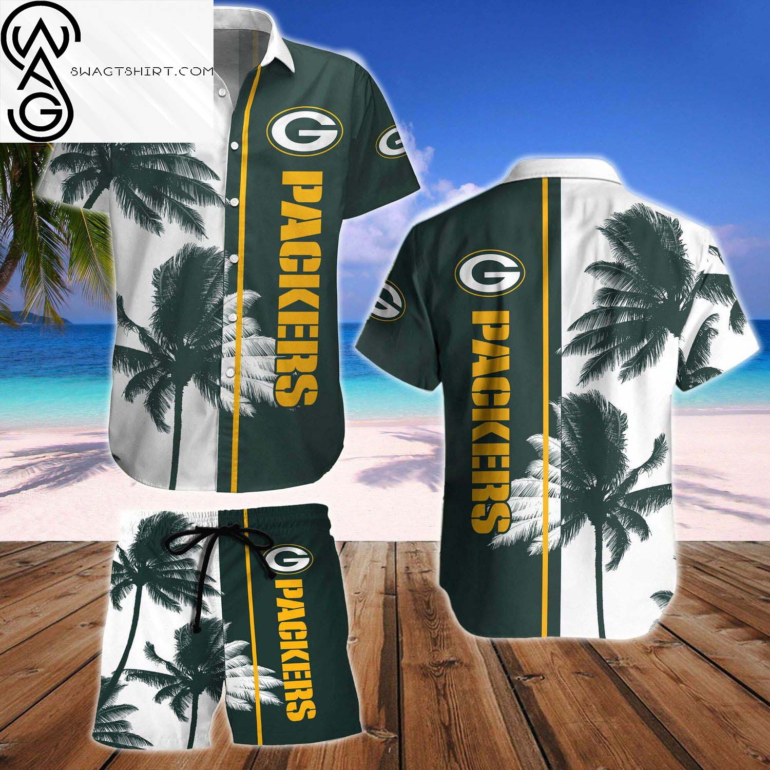 Green Bay Packers All Over Print Hawaiian Shirt And Beach Shorts