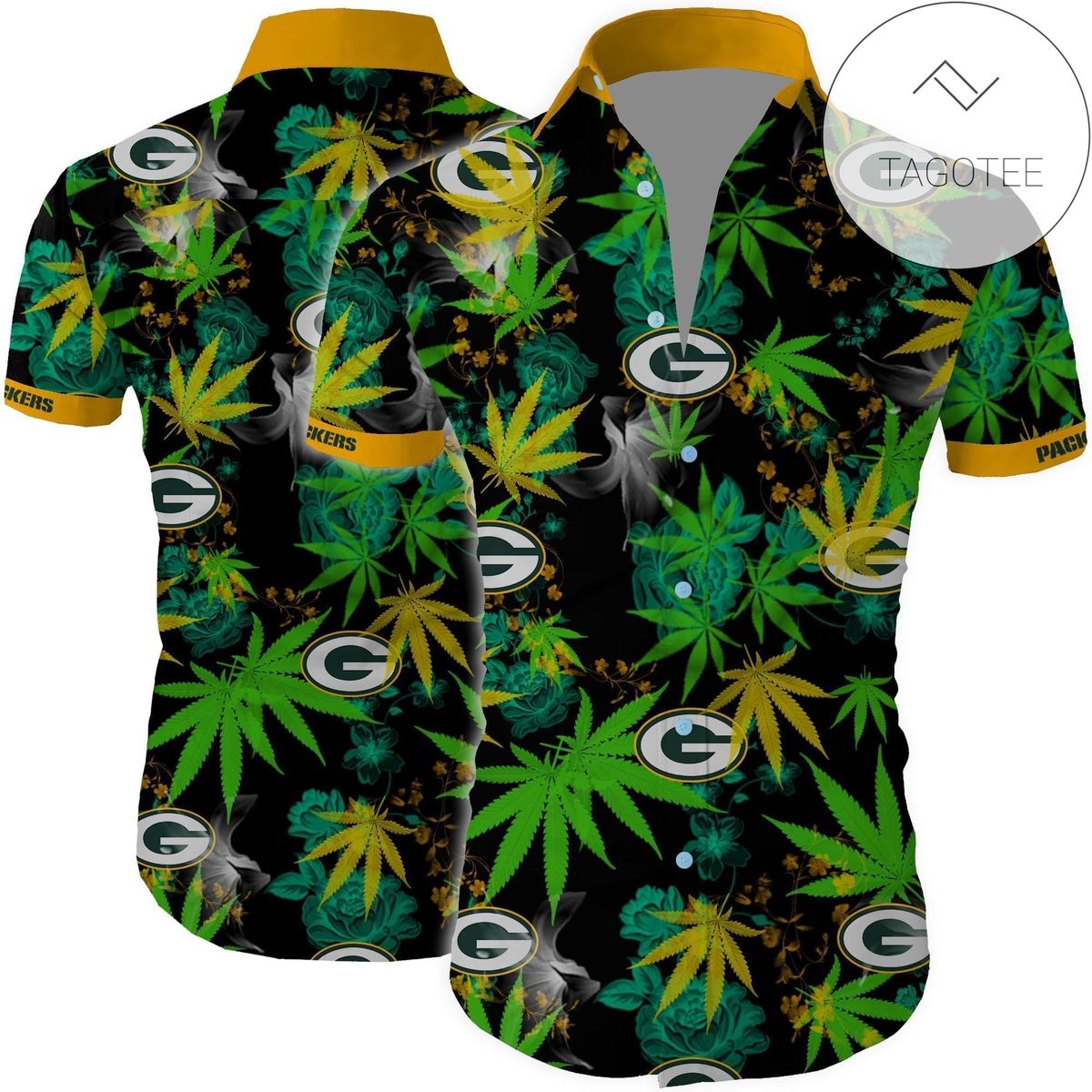 Green Bay Packers Cannabis All Over Printed Authentic Hawaiian Shirt 2022 White Men Women Beach Wear Short Sleeve Authentic Hawaiian Shirt 2022