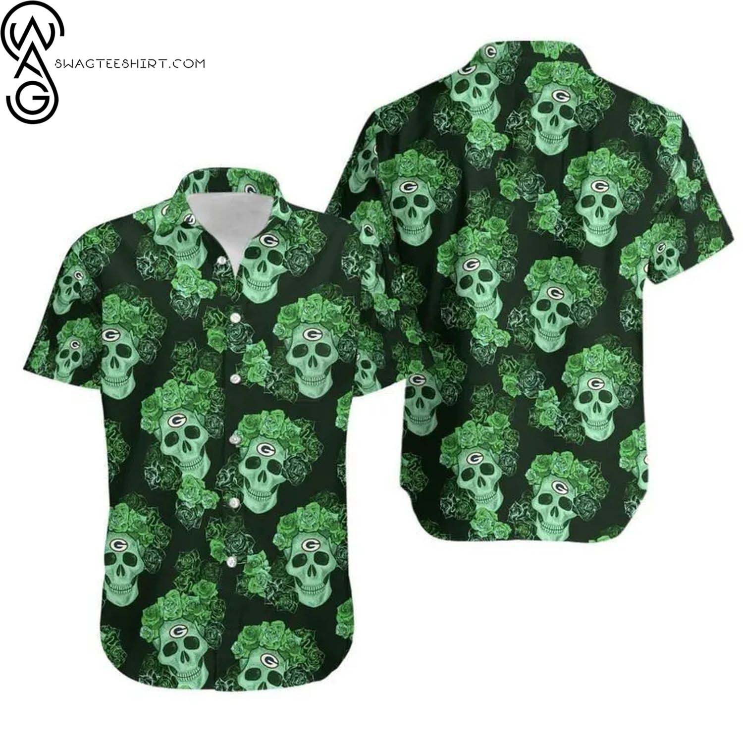 Green Bay Packers Skull Vintage Summer Aloha Hawaiian Shirt