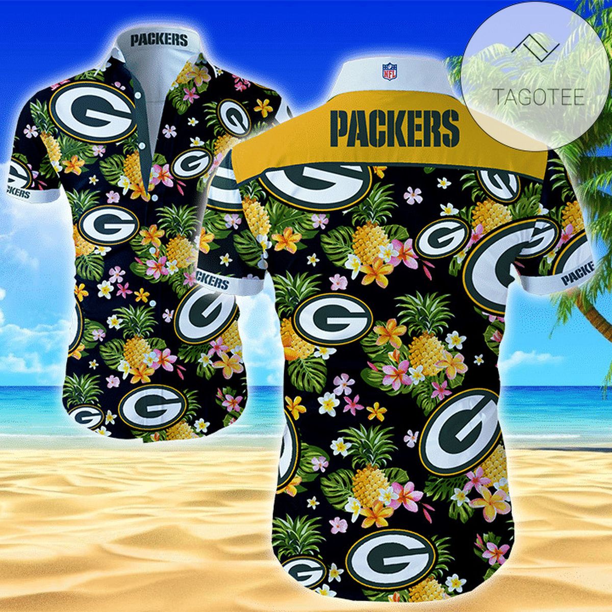 Green Bay Packers LV All Over Print Summer Short Sleeve Hawaiian Beach Shirt – Dark Green