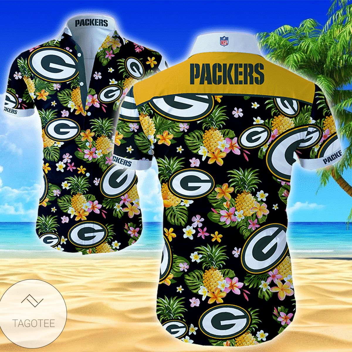 Green Bay Packers Nfl Mens Hawaiian Button Up Shirt