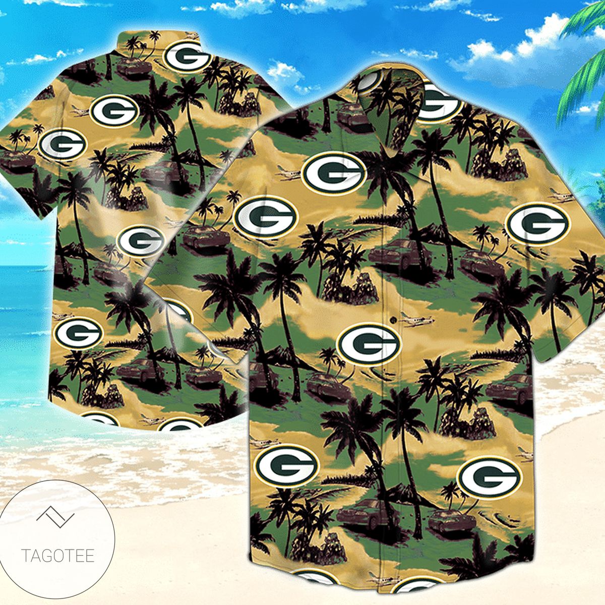 Green Bay Packers Nfl Mens Hawaiian Button Up Shirt