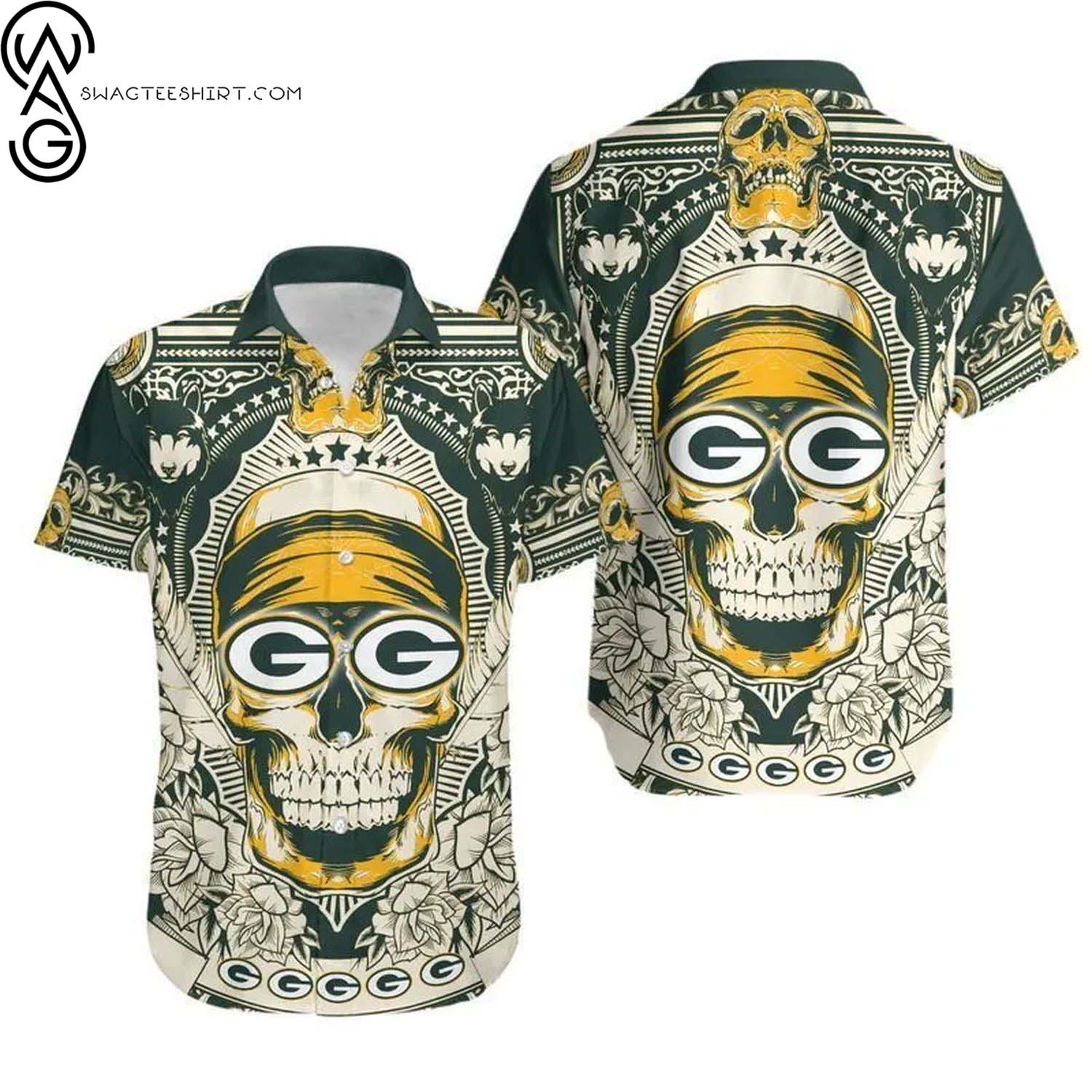 Green Bay Packers Mystery Skull And Flower Summer Aloha Hawaiian Shirt