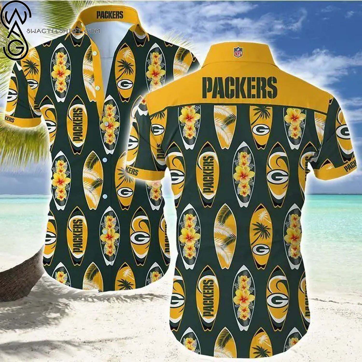 Green Bay Packers Stripes And Skull Summer Aloha Hawaiian Shirt