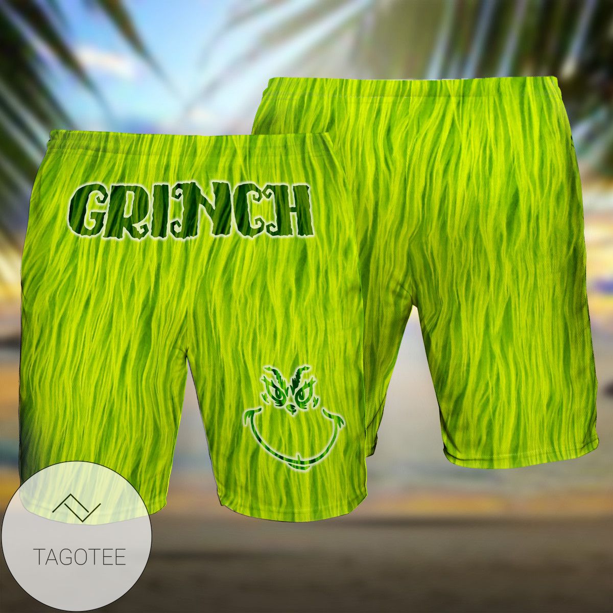 Grinch Green Tropical Hawaiian Graphic Print Short Sleeve Hawaiian Casual Shirt