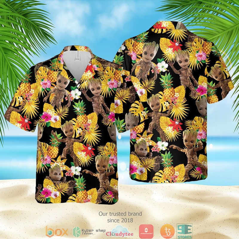 Groot Pineapple Black Hawaian Summer Outfit