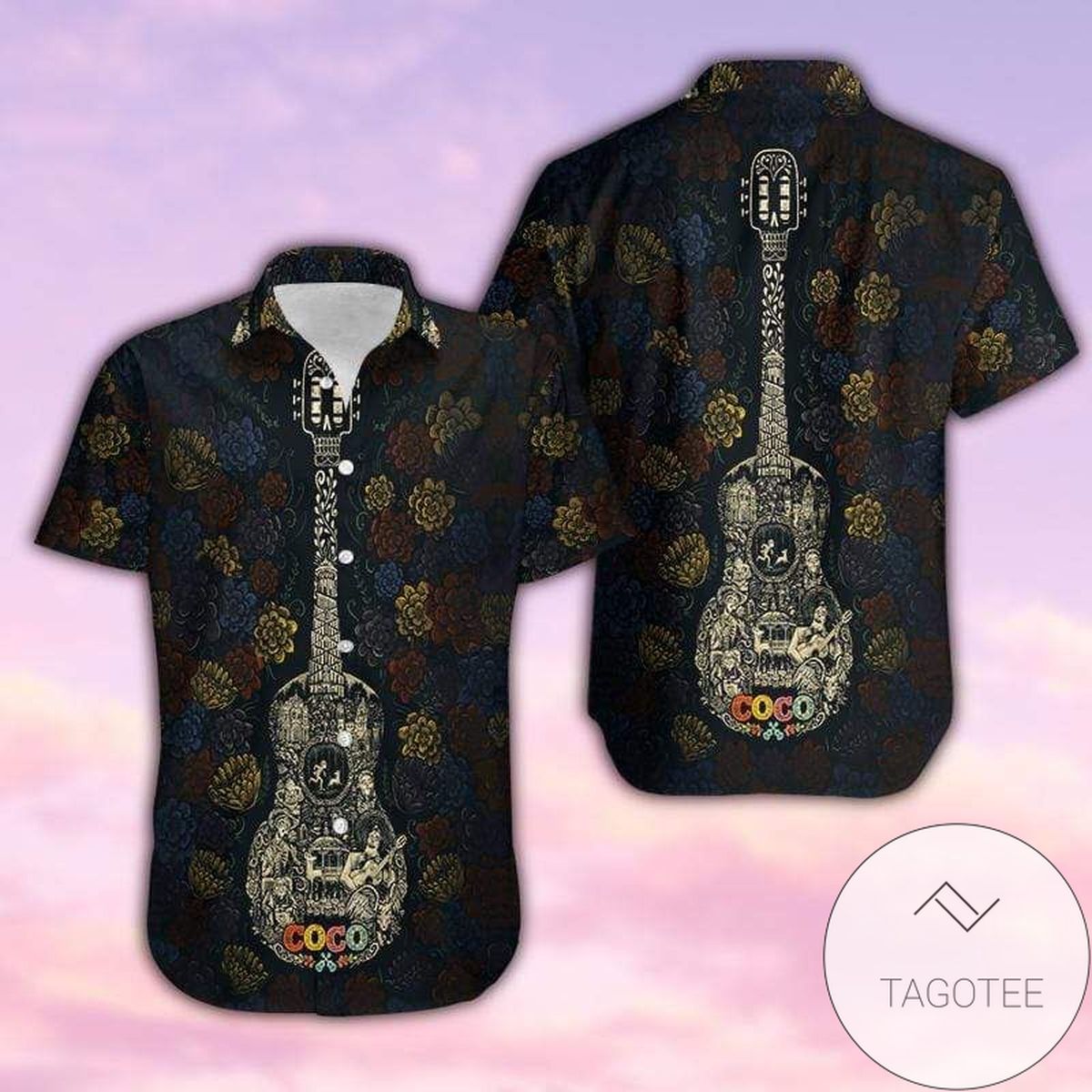 Guitar Colorl For Men And Women Graphic Print Short Sleeve Hawaiian Casual Shirt