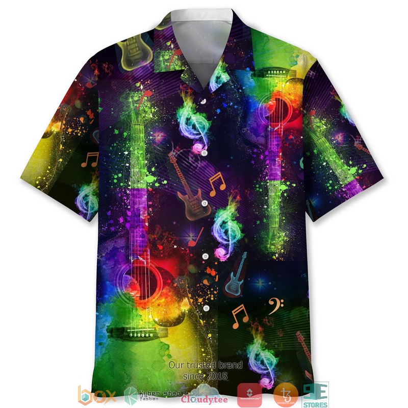 Guitar hibiscus black Hawaiian Shirt