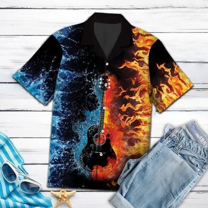 Guitar Combine Red Black Floral Hawaiian Shirt For Men Women